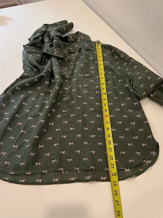 J.Crew Green Airedale Terrier Dog Half Button Down Shirt Size 14 sill blend - Picture 9 of 9